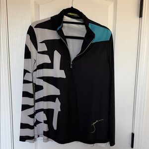 Jamie Sadock Black and Turquoise Graphic Long Sleeve Top